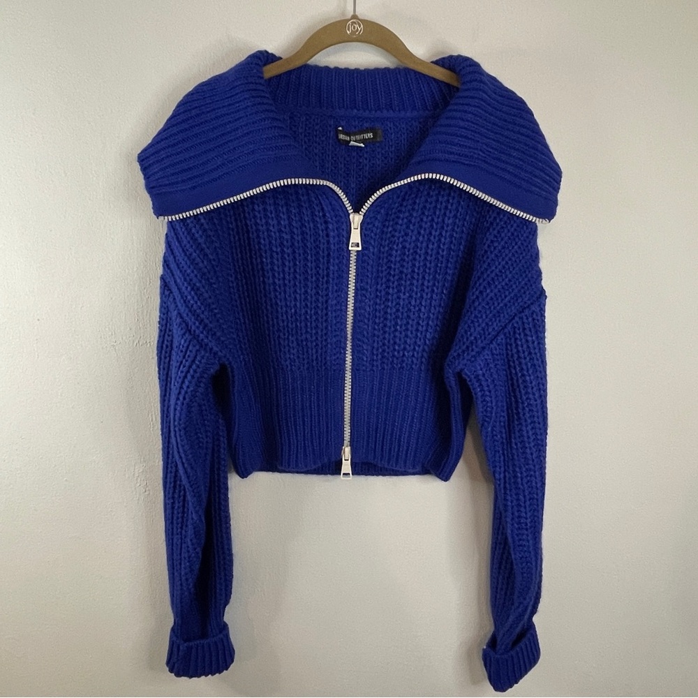 Urban Outfitters Blue Sunny Cropped Zip-up Cardigan Sz M
